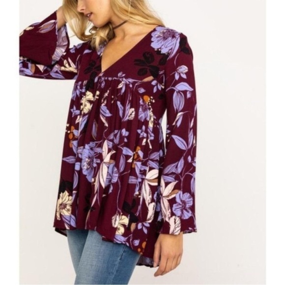 Free People Wine Floral Bella Tunic Sz S EUC - Picture 10 of 10